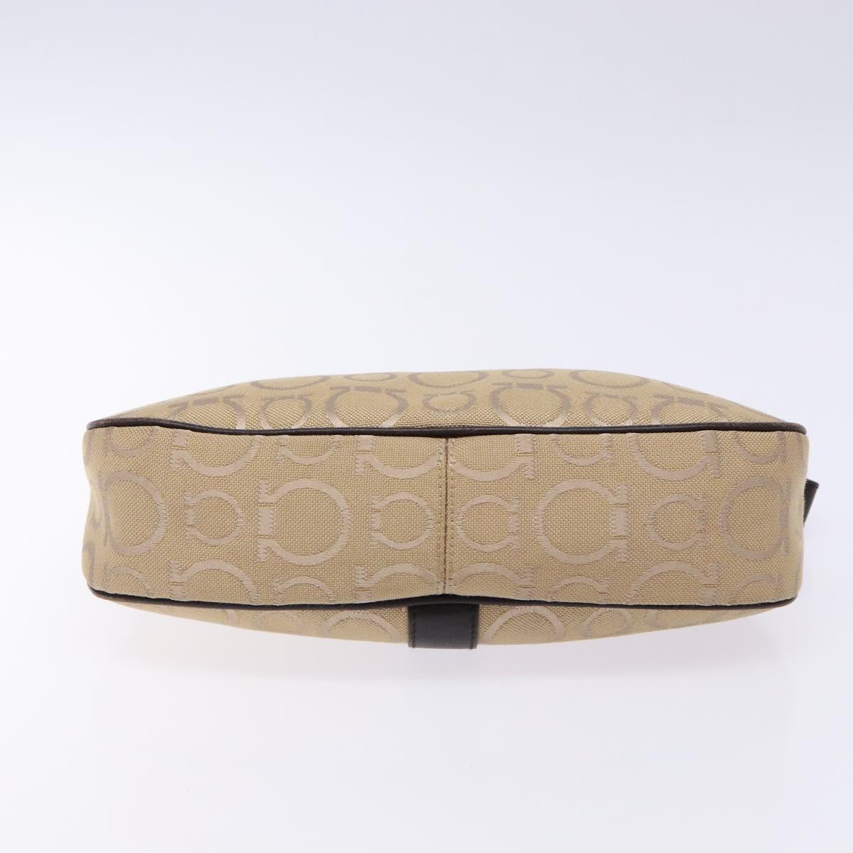 Salvatore Ferragamo Gancini Hand Bag Canvas Beige Silver Auth bs28514