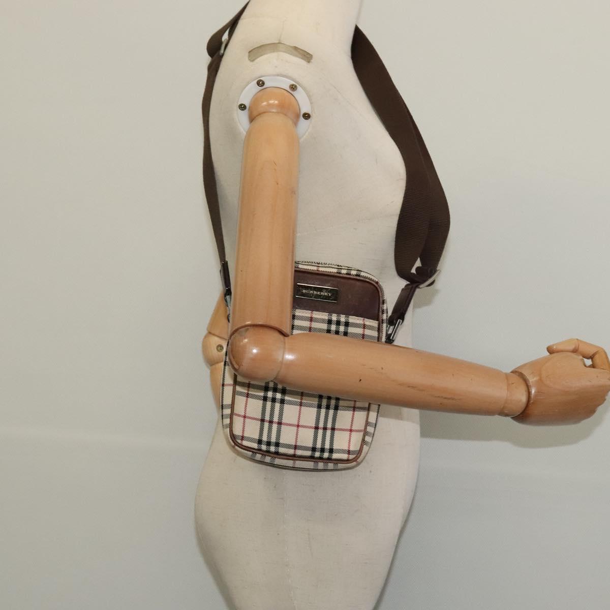 BURBERRY Nova Check Shoulder Bag Canvas Beige Silver Auth bs28525