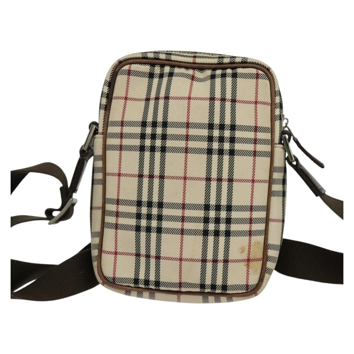 BURBERRY Nova Check Shoulder Bag Canvas Beige Silver Auth bs28525