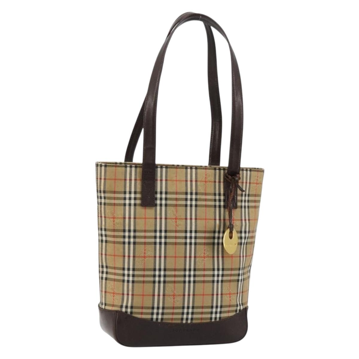 BURBERRY Nova Check Tote Bag Canvas Beige Gold Auth bs28529