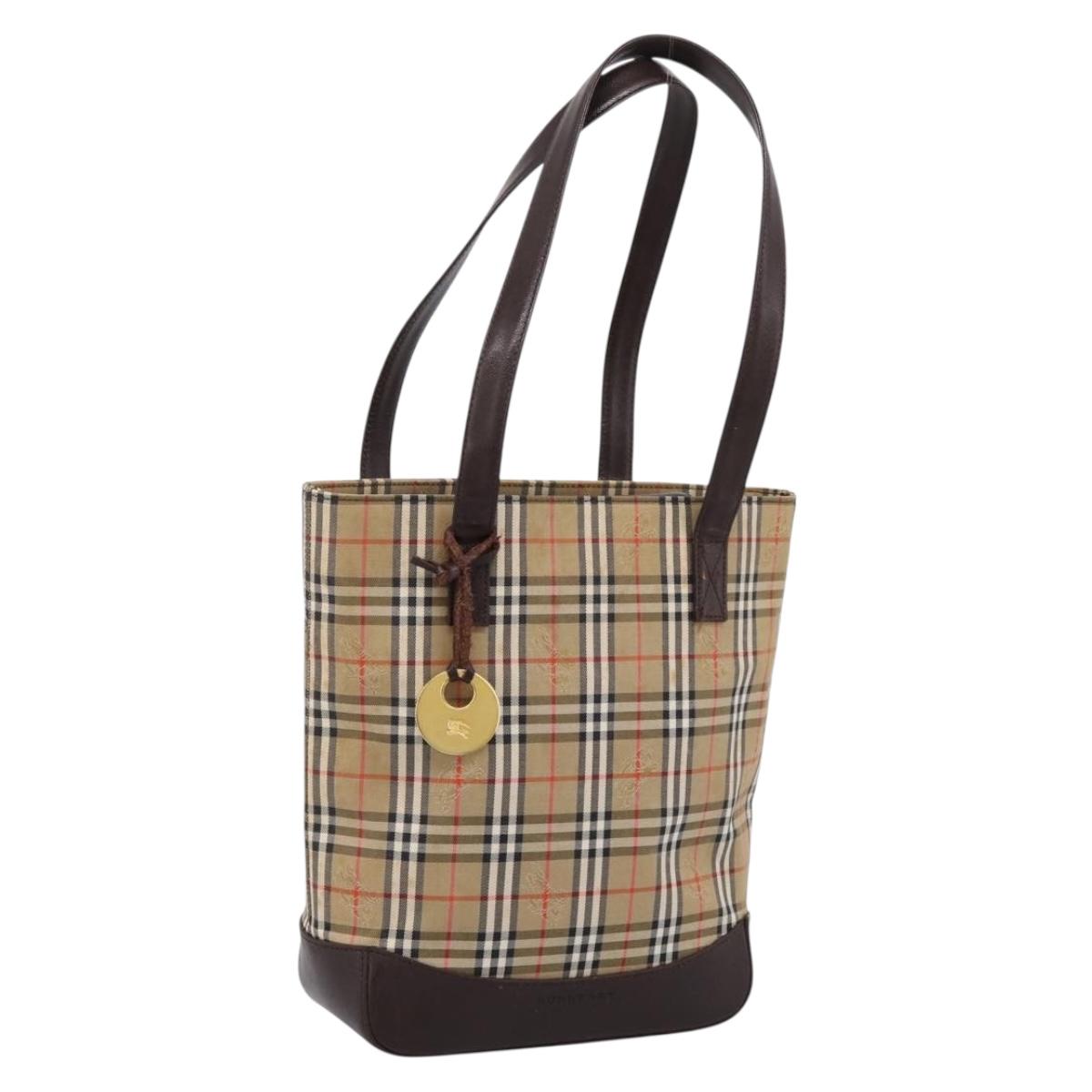 BURBERRY Nova Check Tote Bag Canvas Beige Gold Auth bs28529