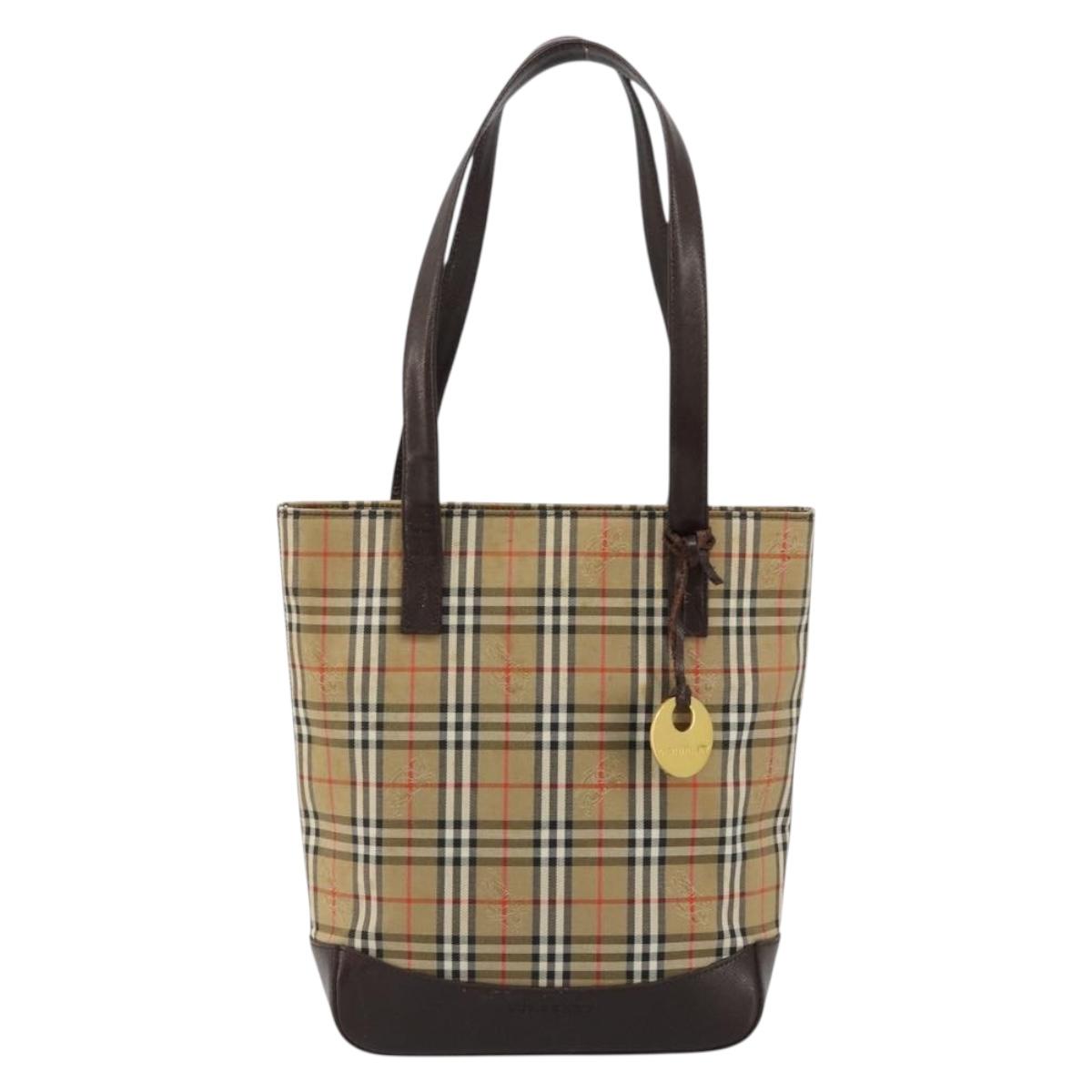 BURBERRY Nova Check Tote Bag Canvas Beige Gold Auth bs28529