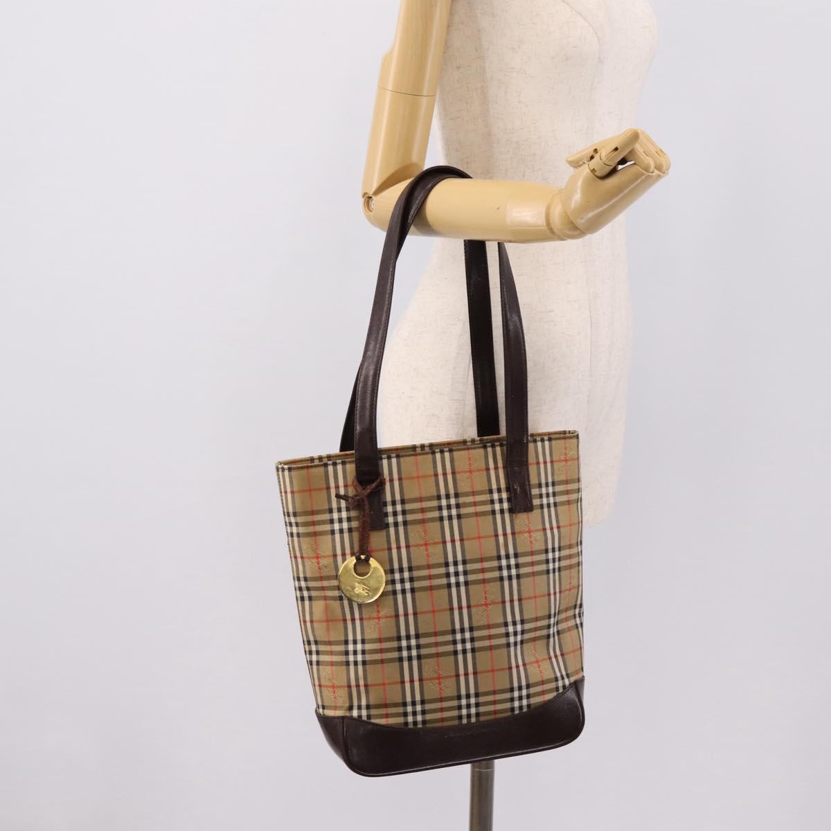 BURBERRY Nova Check Tote Bag Canvas Beige Gold Auth bs28529