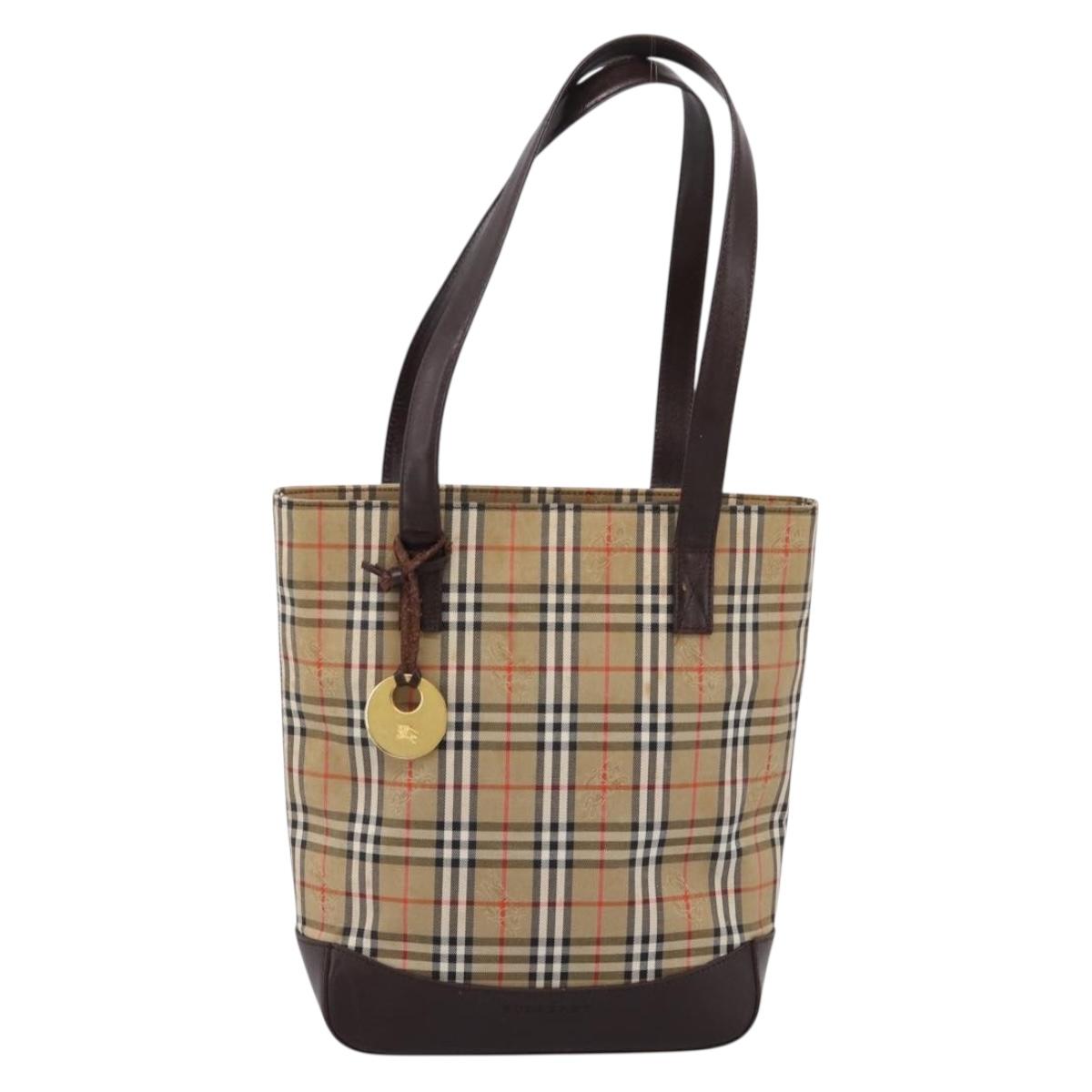 BURBERRY Nova Check Tote Bag Canvas Beige Gold Auth bs28529