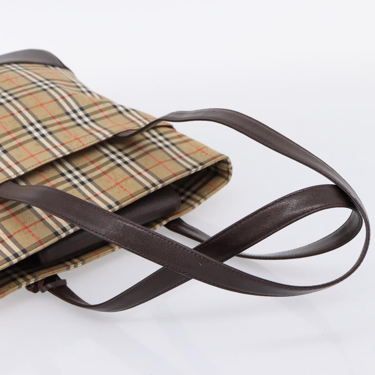 BURBERRY Nova Check Tote Bag Canvas Beige Gold Auth bs28529