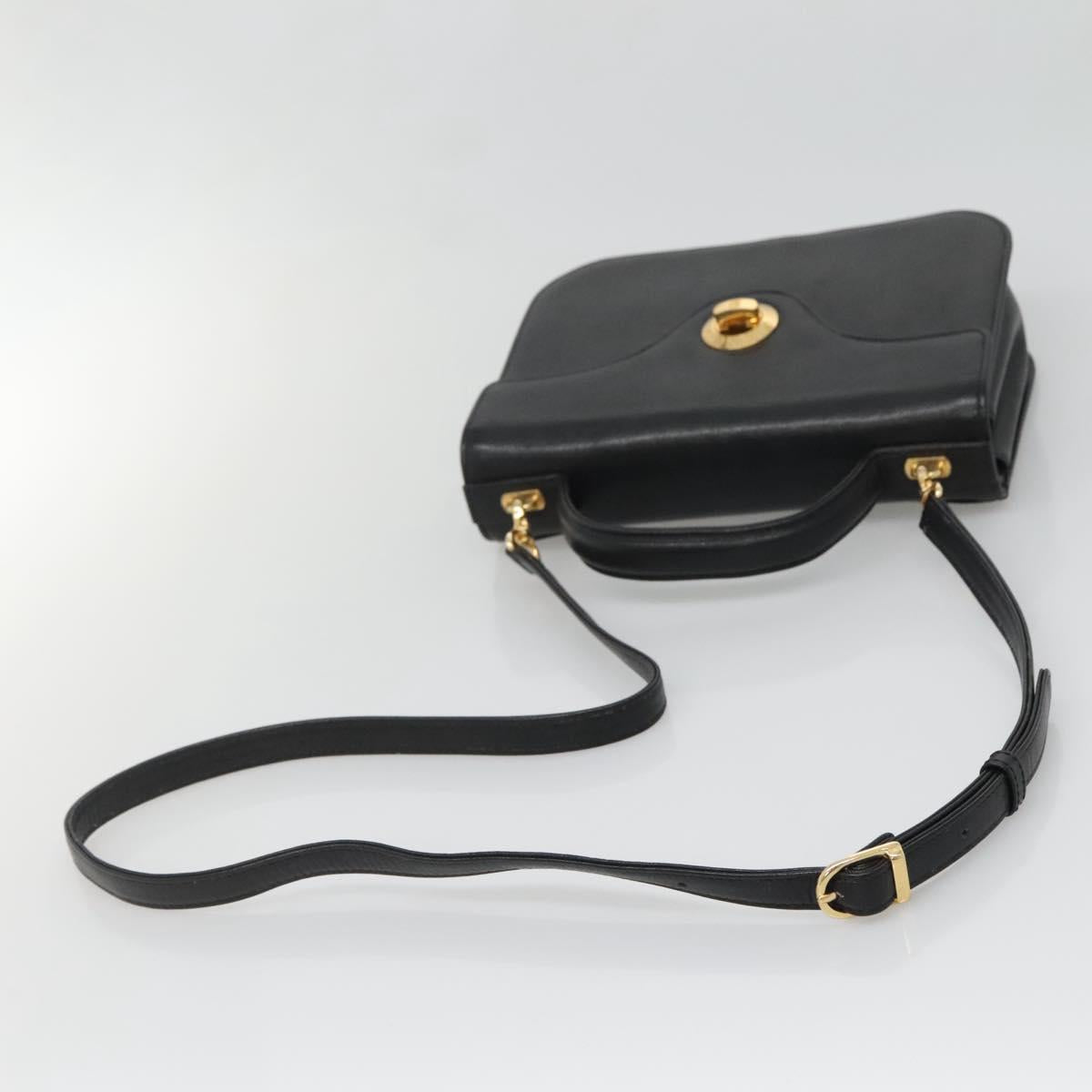 GIVENCHY Hand Bag Leather 2way Black Gold Auth bs28532