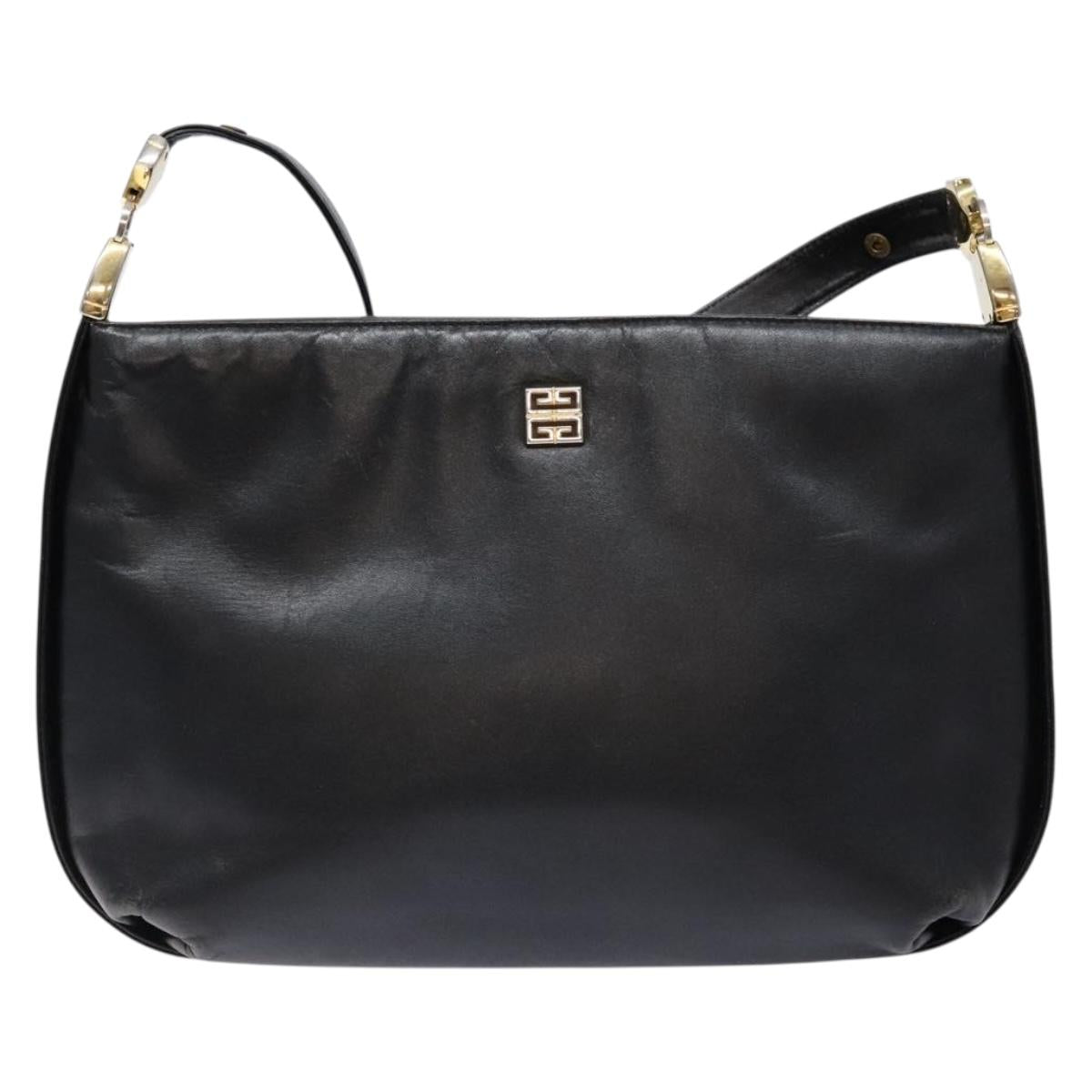 GIVENCHY Shoulder Bag Leather Black Gold Auth bs28533