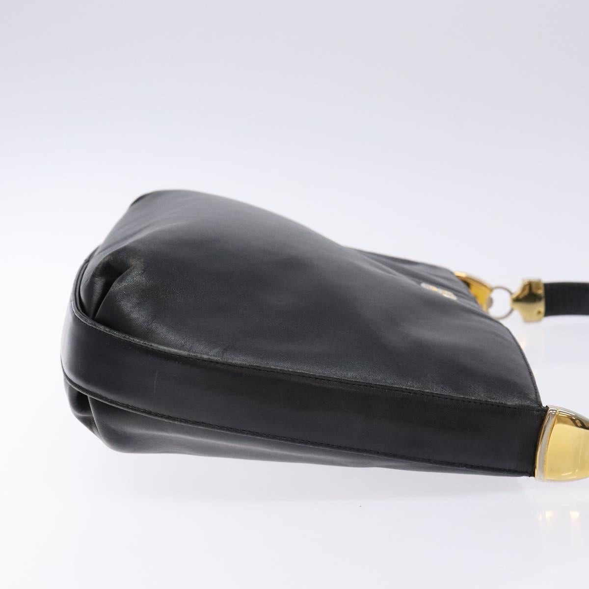 GIVENCHY Shoulder Bag Leather Black Gold Auth bs28533