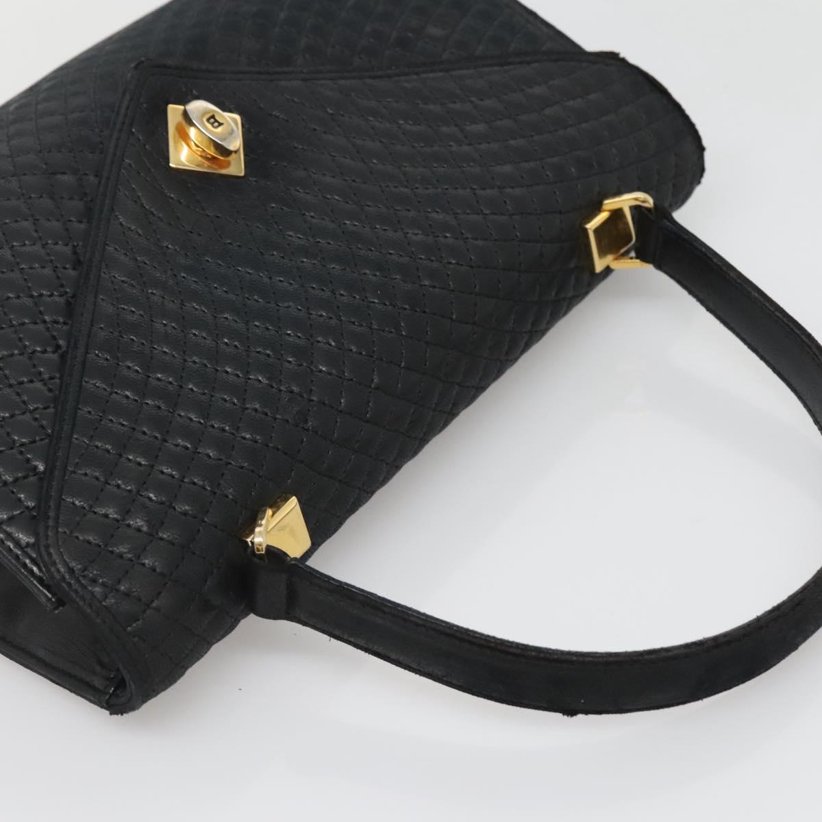 BALLY Hand Bag Leather Black Gold Auth bs28536