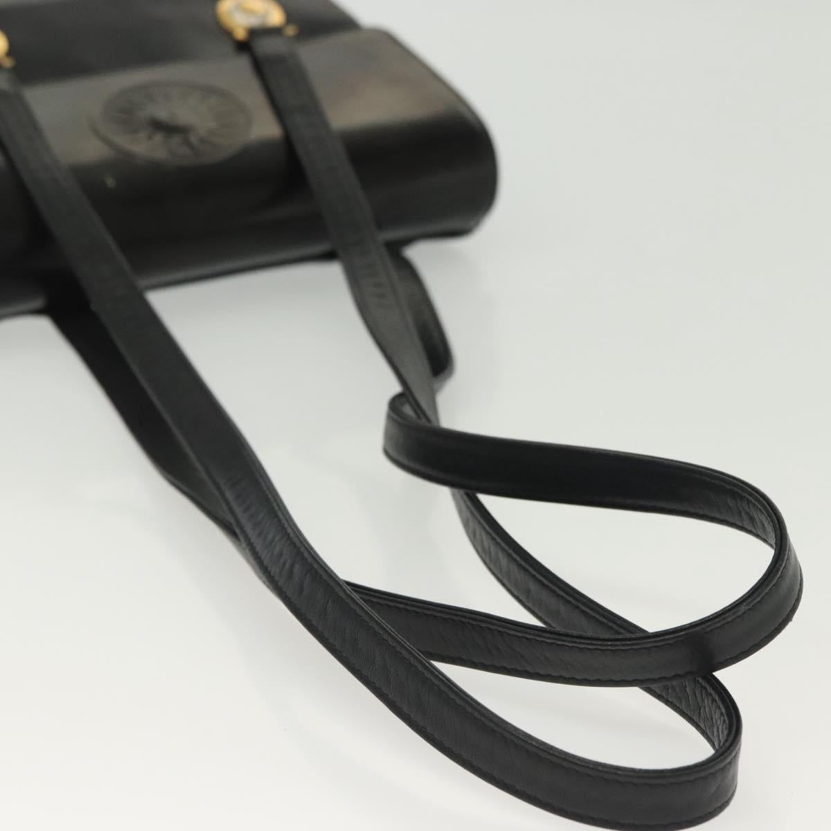 Gianni Versace Shoulder Bag Leather Black Gold Auth bs28537