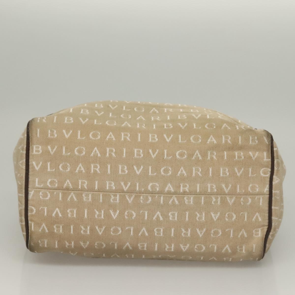 BVLGARI Logo Mania Hand Bag Canvas Beige Gold Auth bs28543