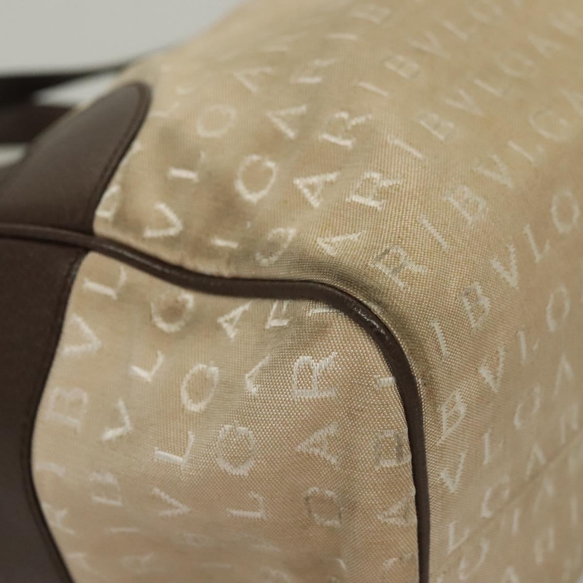 BVLGARI Logo Mania Hand Bag Canvas Beige Gold Auth bs28543