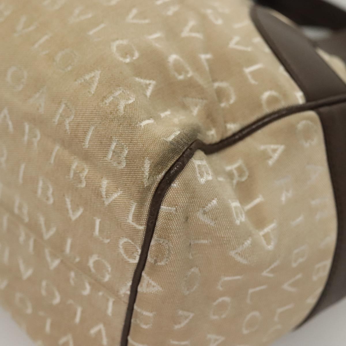 BVLGARI Logo Mania Hand Bag Canvas Beige Gold Auth bs28543