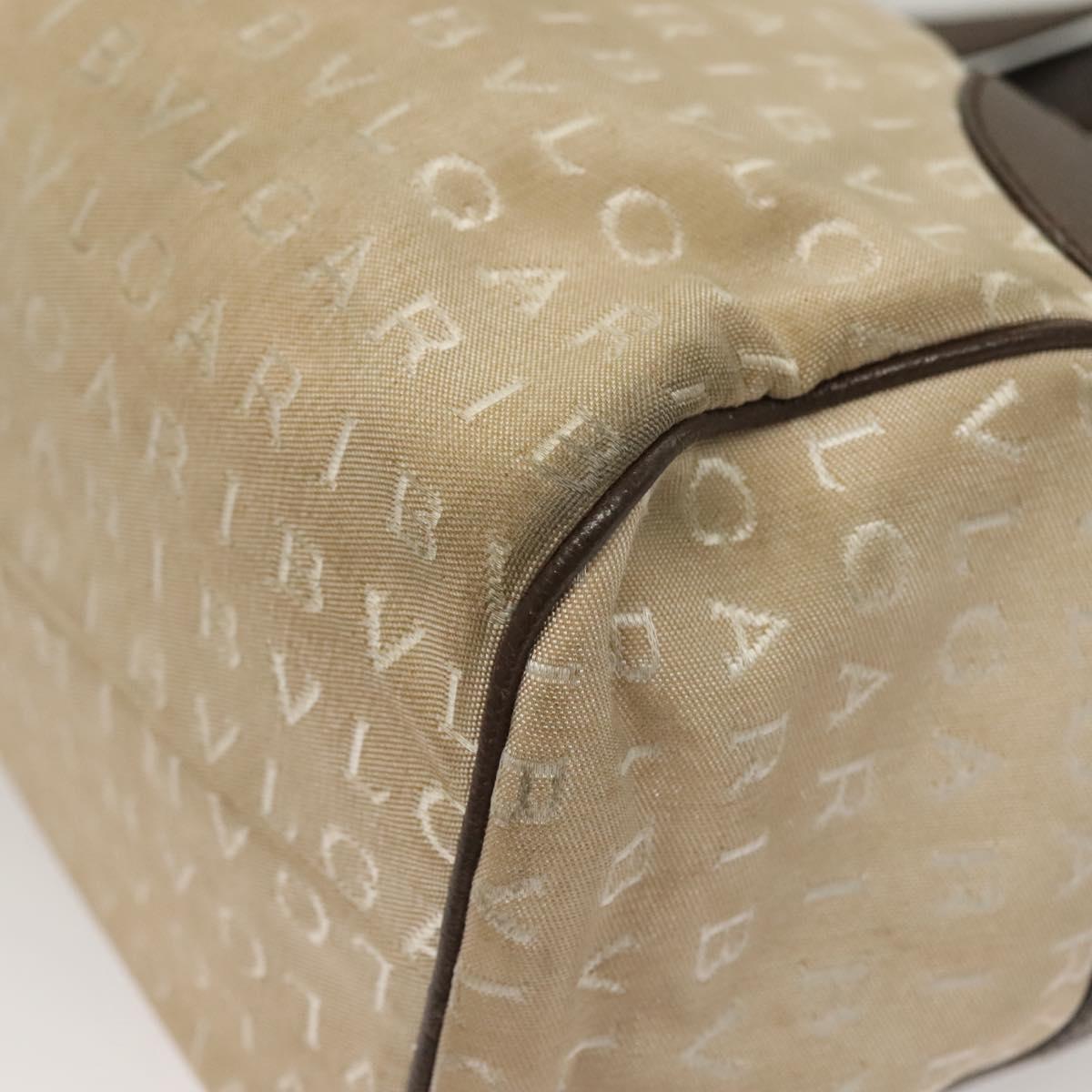 BVLGARI Logo Mania Hand Bag Canvas Beige Gold Auth bs28543
