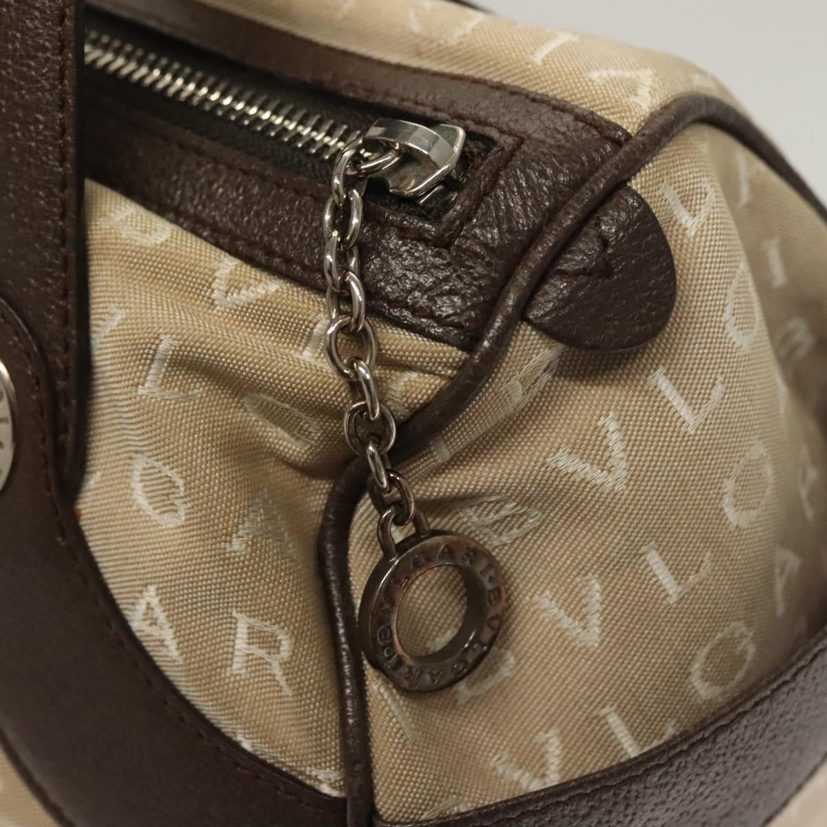 BVLGARI Logo Mania Hand Bag Canvas Beige Gold Auth bs28543