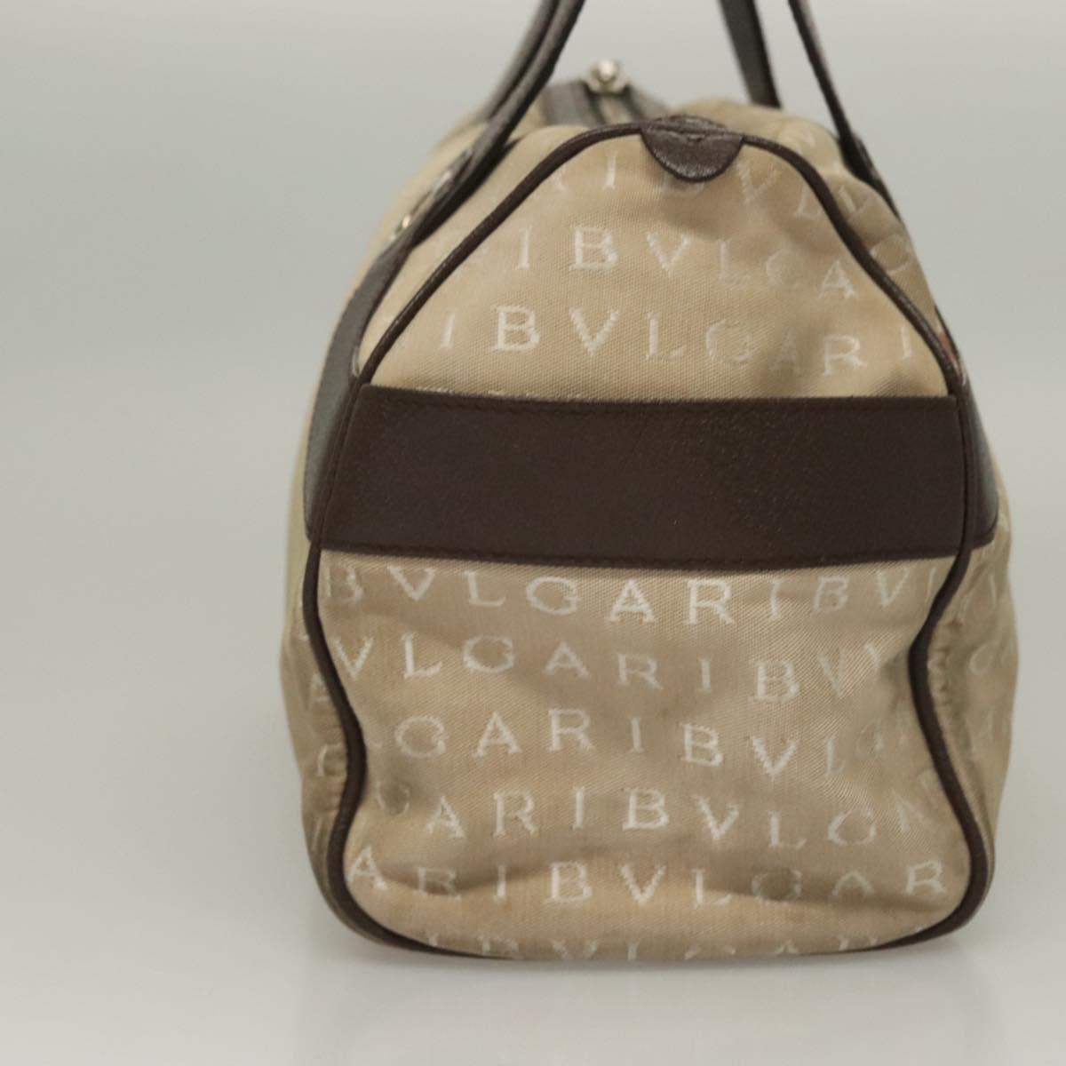 BVLGARI Logo Mania Hand Bag Canvas Beige Gold Auth bs28543