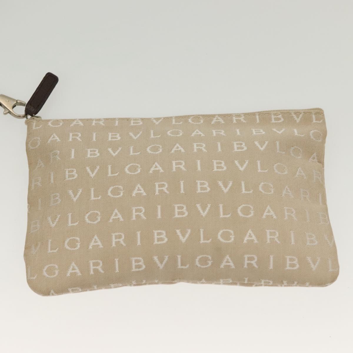BVLGARI Logo Mania Hand Bag Canvas Beige Silver Auth bs28544