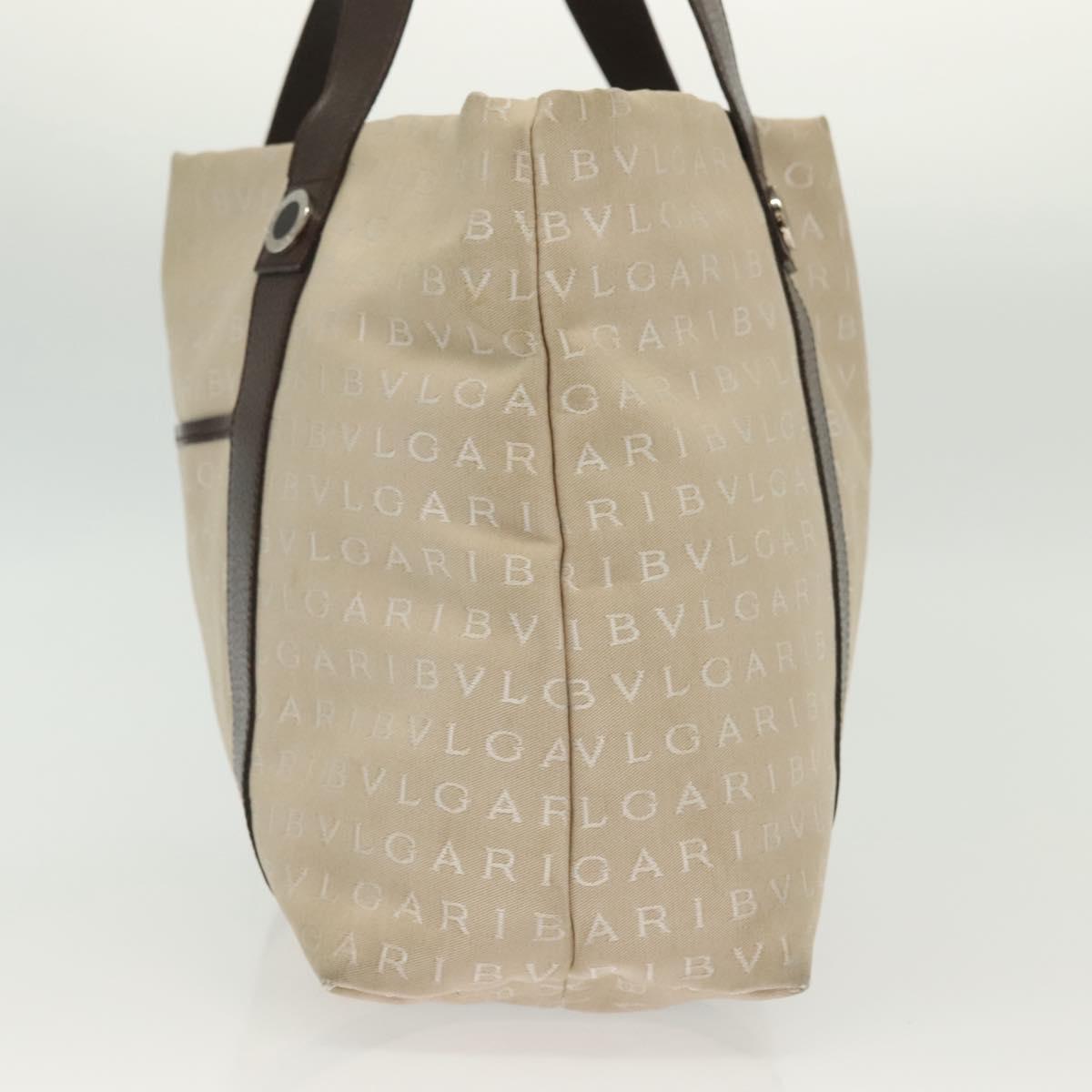 BVLGARI Logo Mania Hand Bag Canvas Beige Silver Auth bs28544