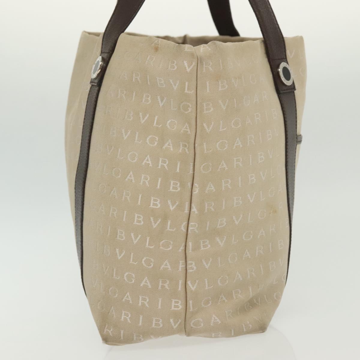 BVLGARI Logo Mania Hand Bag Canvas Beige Silver Auth bs28544