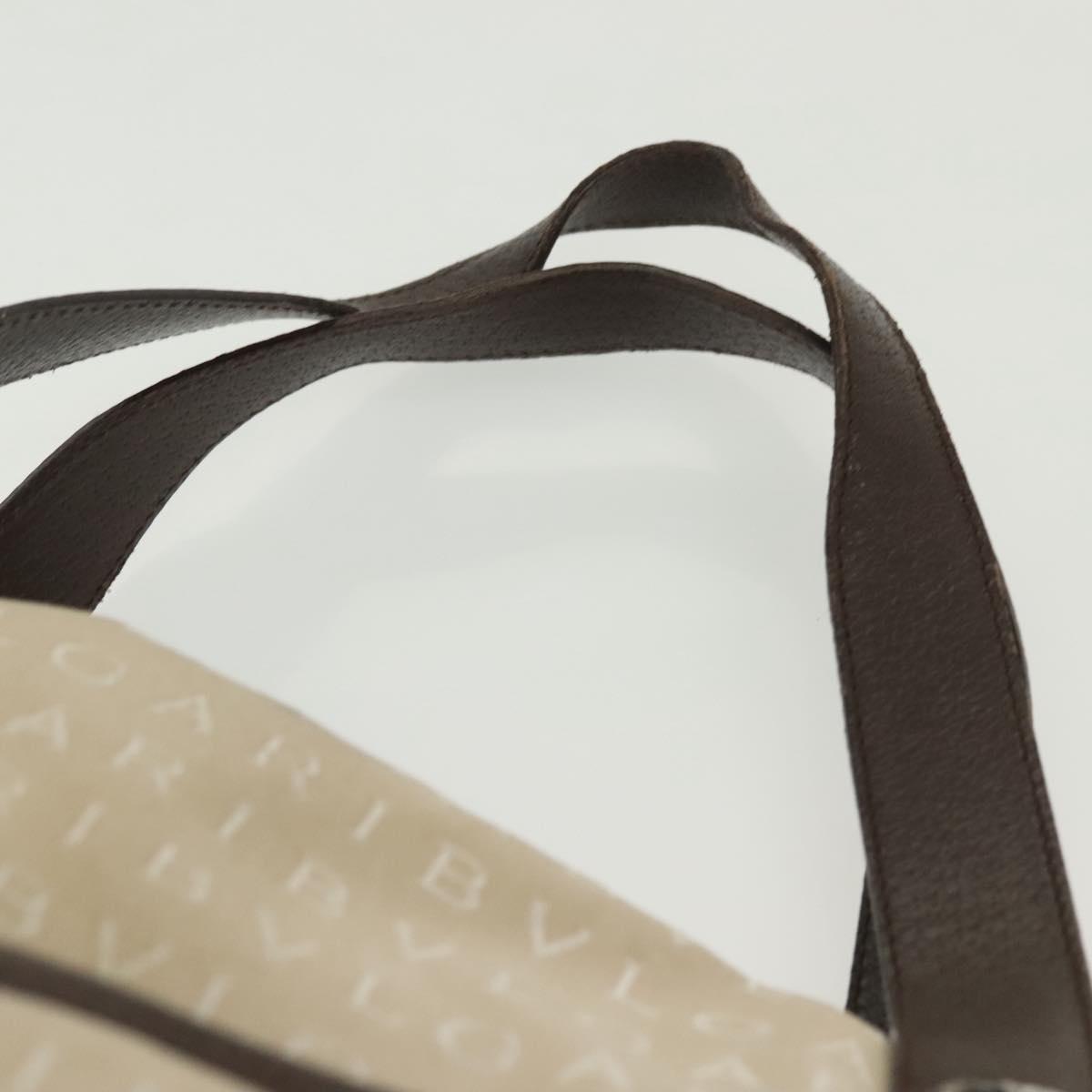 BVLGARI Logo Mania Hand Bag Canvas Beige Silver Auth bs28544