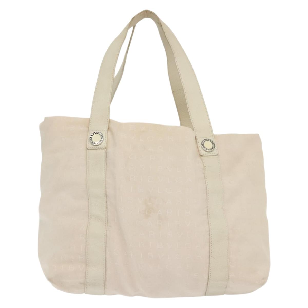 BVLGARI Logo Mania Hand Bag Canvas Pink Silver Auth bs28545