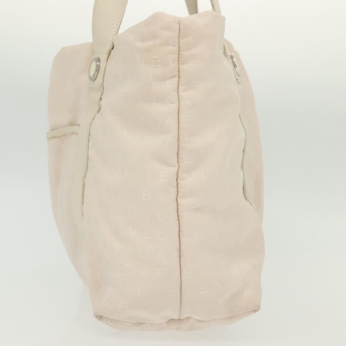 BVLGARI Logo Mania Hand Bag Canvas Pink Silver Auth bs28545