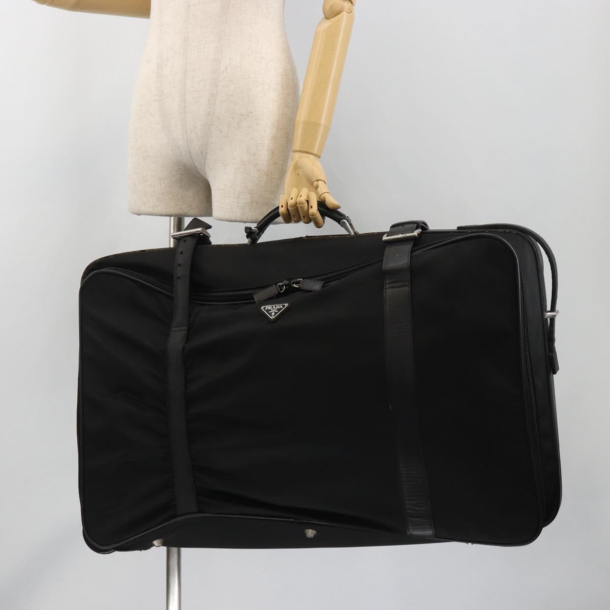 PRADA Suitcase Nylon Black Silver Auth bs28547