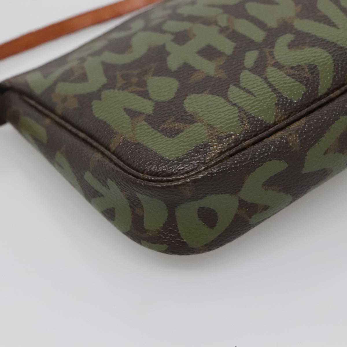 LOUIS VUITTON Graffiti Pochette Accessoires Pouch Khaki M92191 LV Auth bs28566