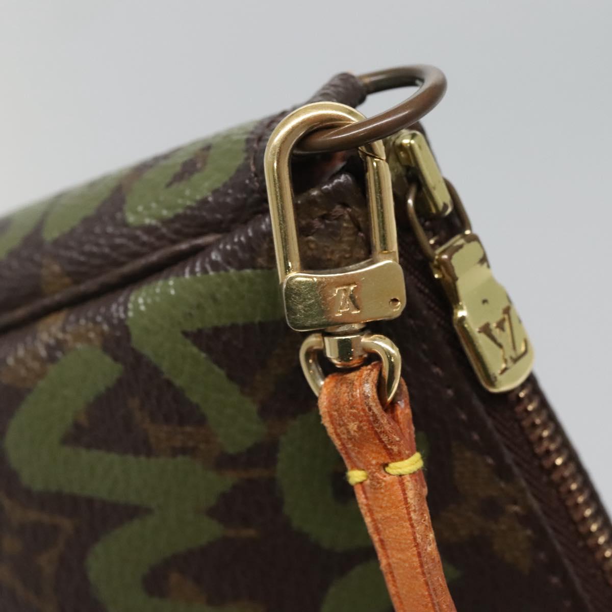 LOUIS VUITTON Graffiti Pochette Accessoires Pouch Khaki M92191 LV Auth bs28566