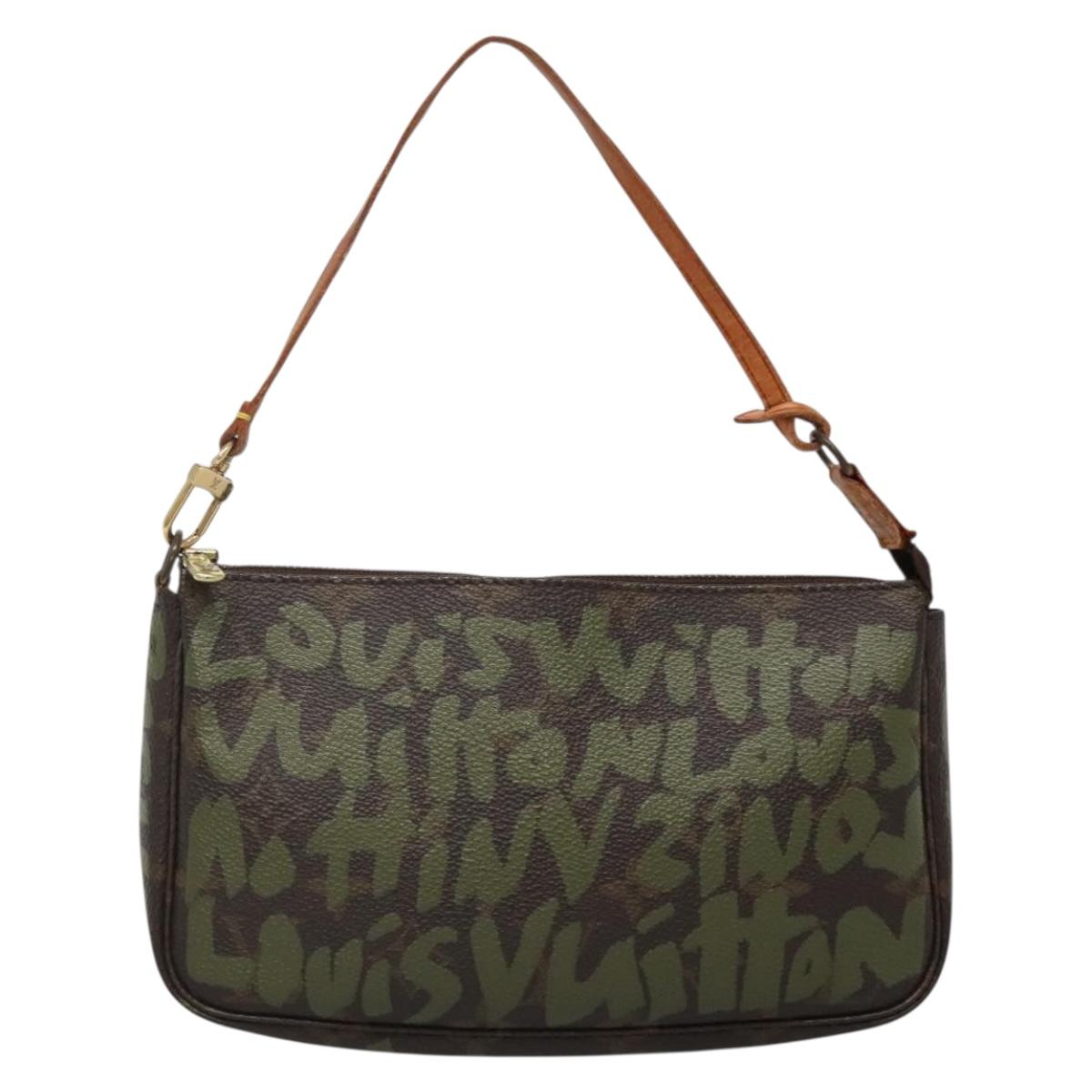 LOUIS VUITTON Graffiti Pochette Accessoires Pouch Khaki M92191 LV Auth bs28566