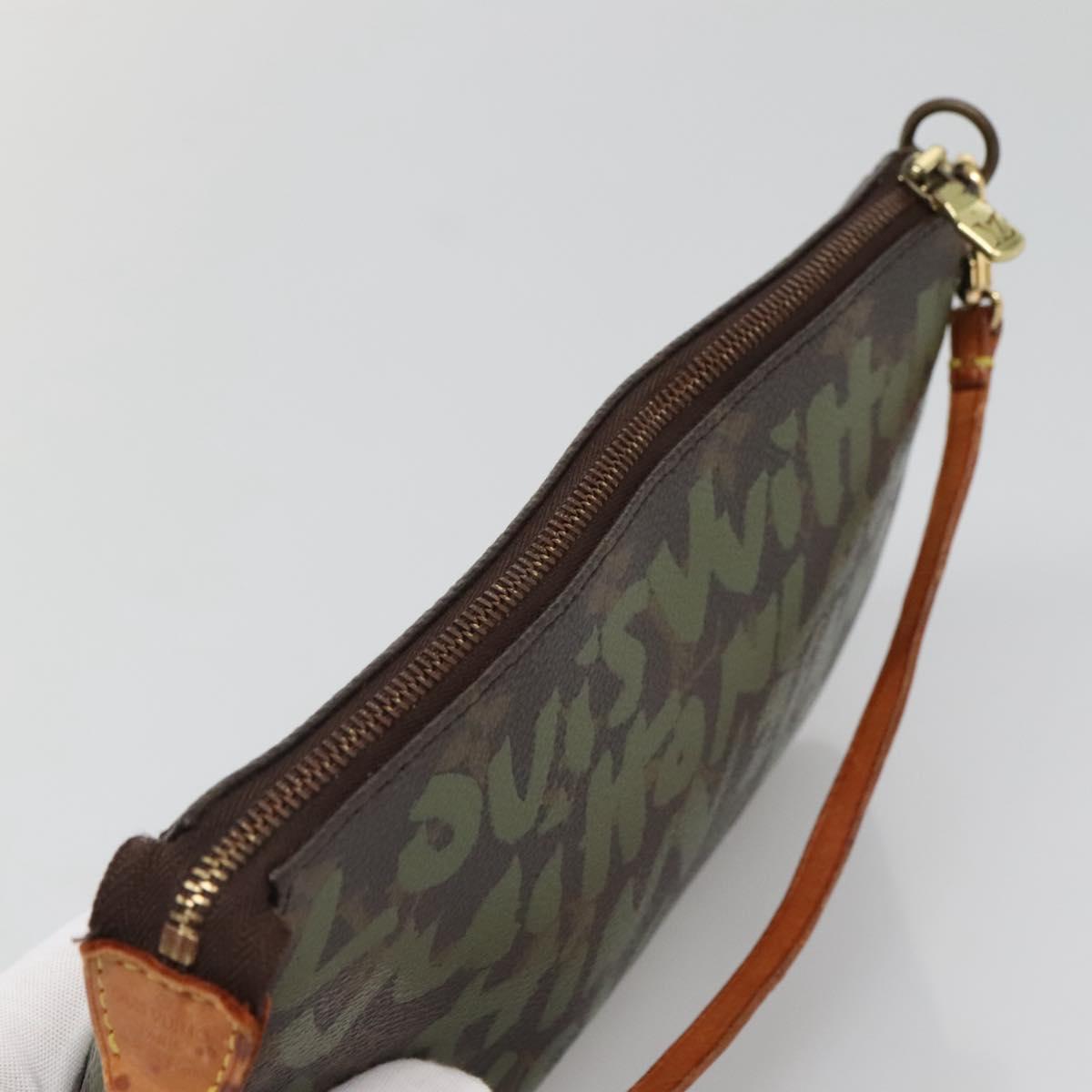 LOUIS VUITTON Graffiti Pochette Accessoires Pouch Khaki M92191 LV Auth bs28566