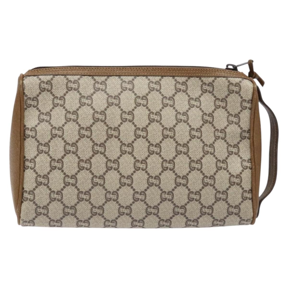 GUCCI GG Plus Supreme Clutch Bag PVC Beige Gold Auth bs28629