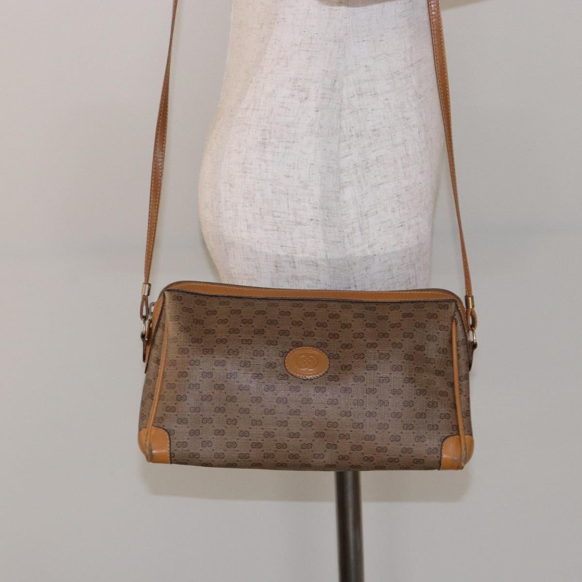 GUCCI Micro GG Supreme Shoulder Bag PVC Beige Gold Auth bs28631