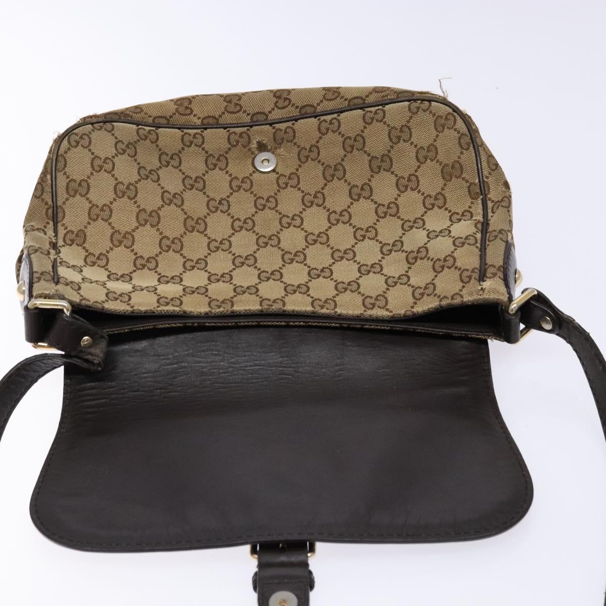 GUCCI GG Canvas Shoulder Bag Beige Silver Brown 308452 Auth bs28633