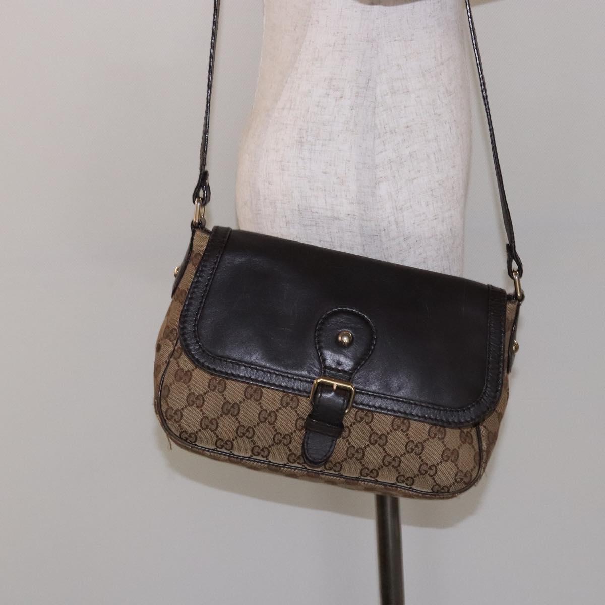 GUCCI GG Canvas Shoulder Bag Beige Silver Brown 308452 Auth bs28633