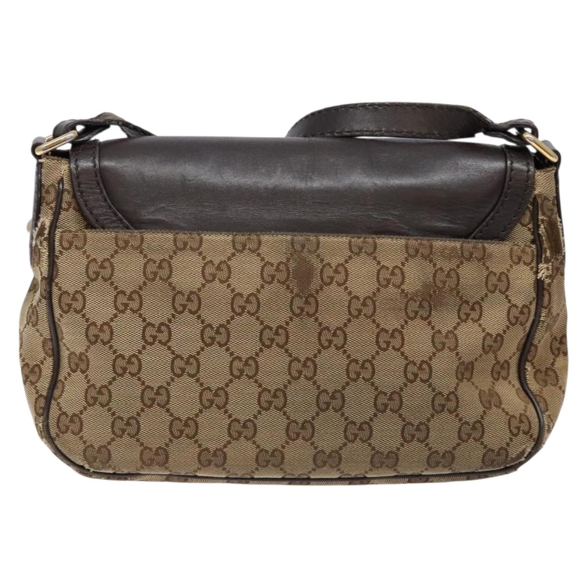 GUCCI GG Canvas Shoulder Bag Beige Silver Brown 308452 Auth bs28633