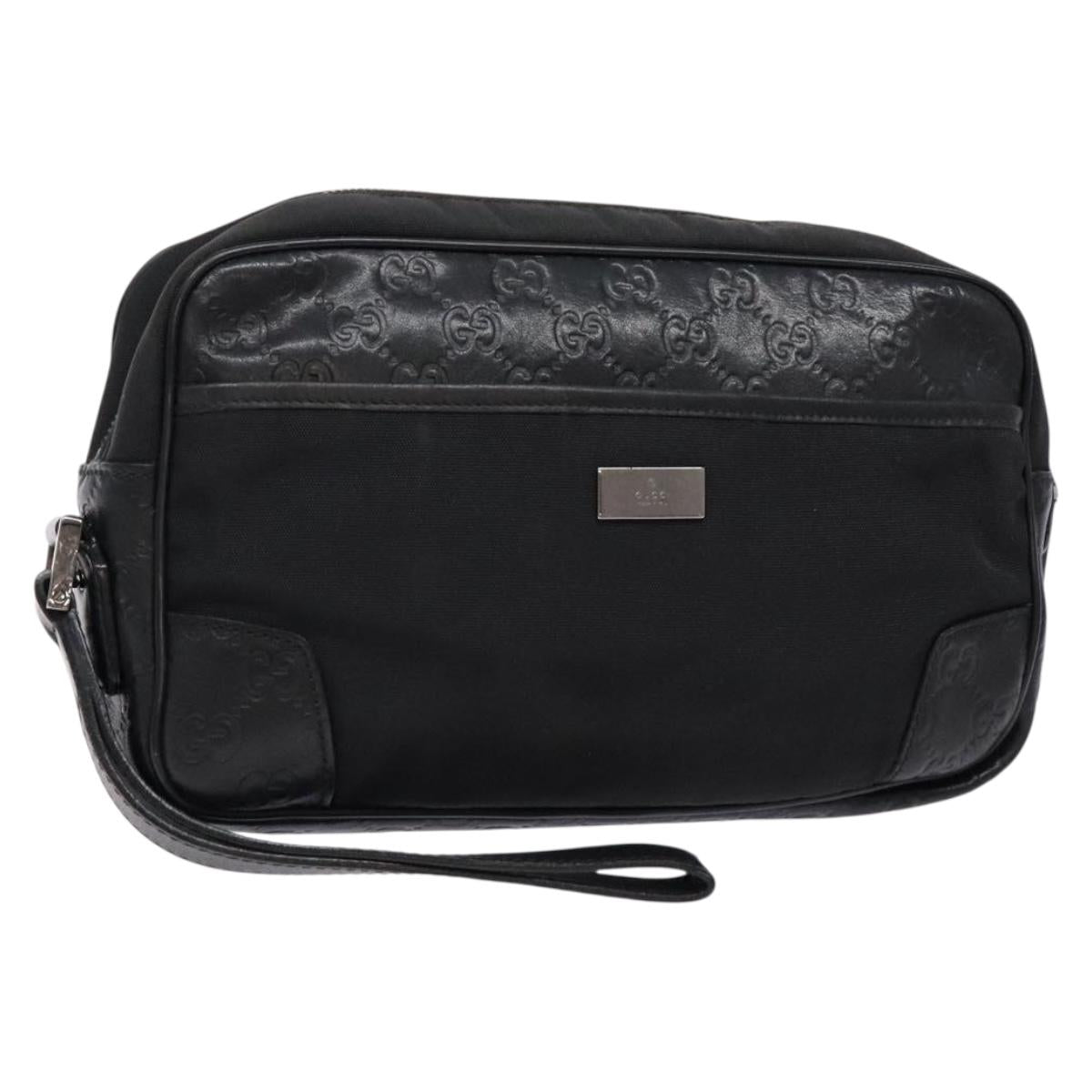 GUCCI GG Canvas Guccissima Clutch Bag Leather nylon Black 162782 Auth bs28636