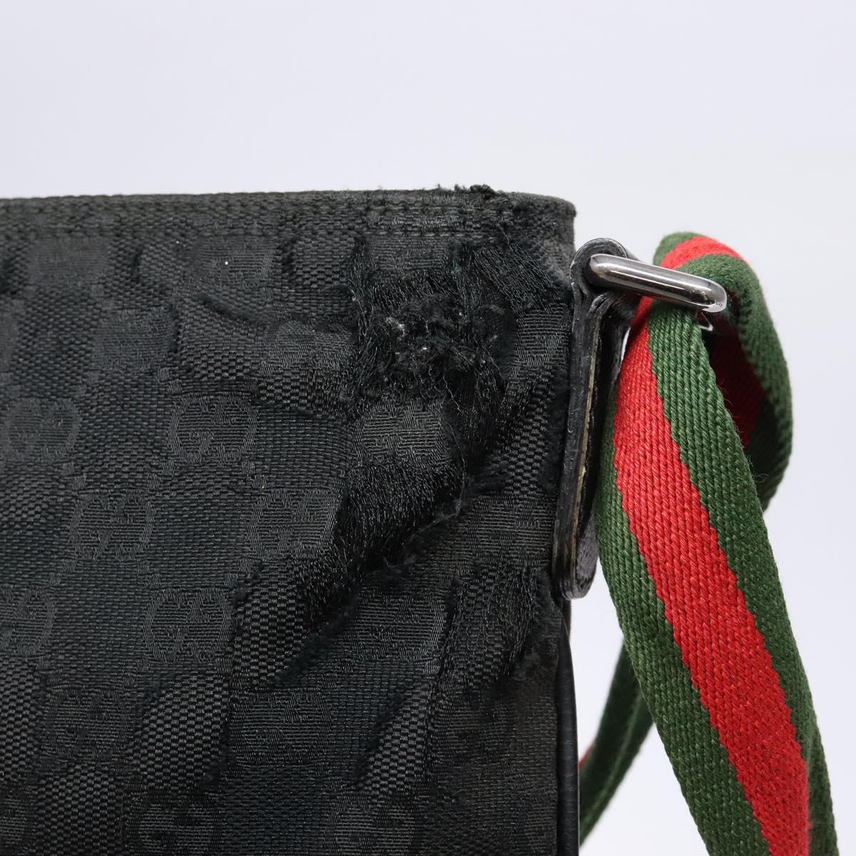 GUCCI GG Canvas Web Sherry Line Shoulder Bag Black Silver 189749 Auth bs28637