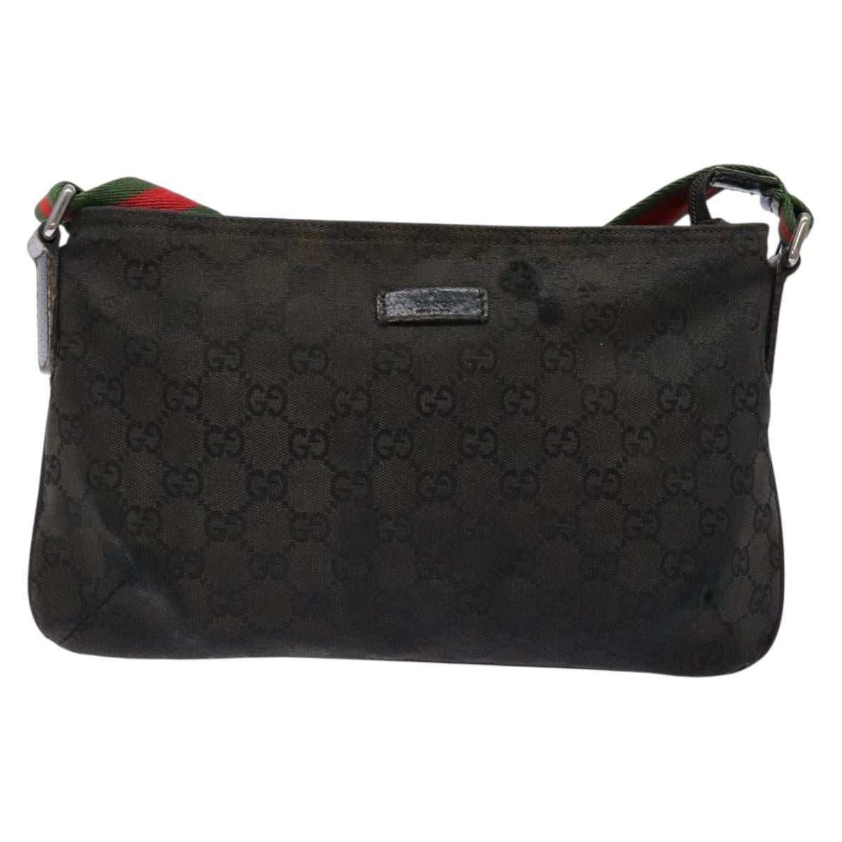 GUCCI GG Canvas Web Sherry Line Shoulder Bag Black Silver 189749 Auth bs28637