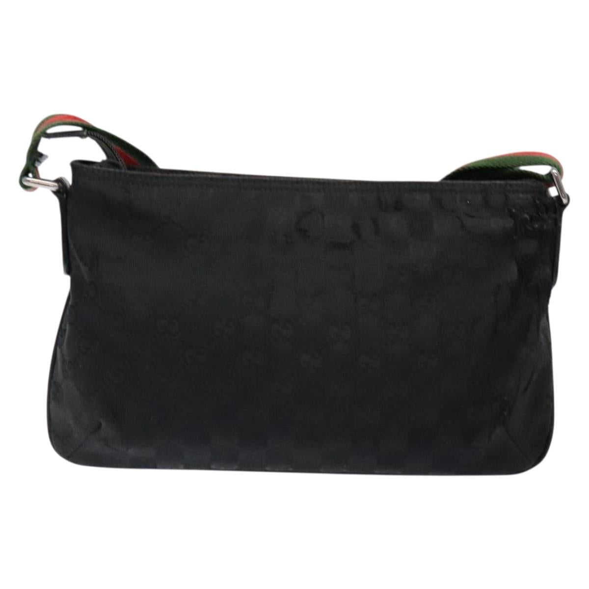 GUCCI GG Canvas Web Sherry Line Shoulder Bag Black Silver 189749 Auth bs28637