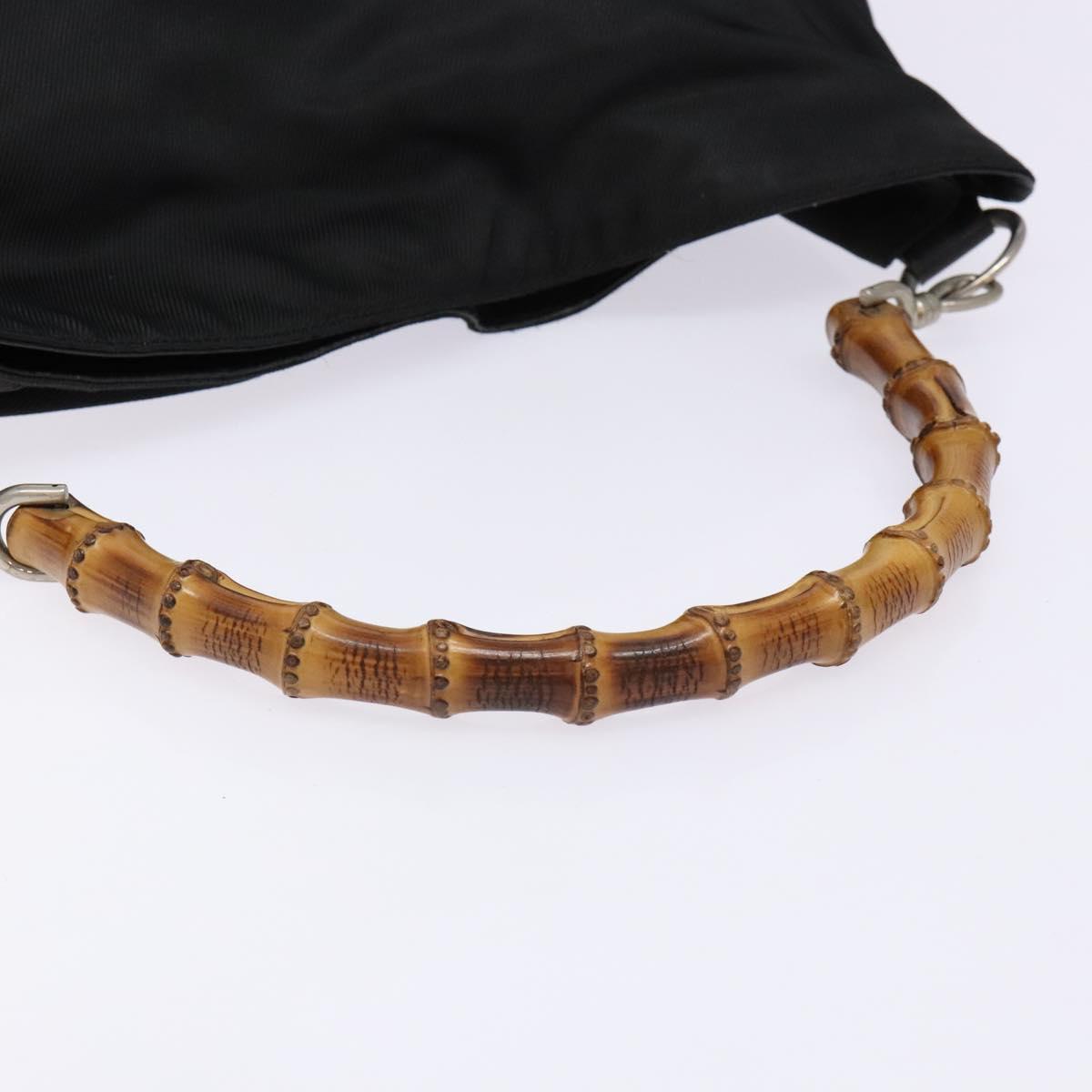 GUCCI Bamboo Shoulder Bag Nylon Black Silver 001 1553 1577 Auth bs28640