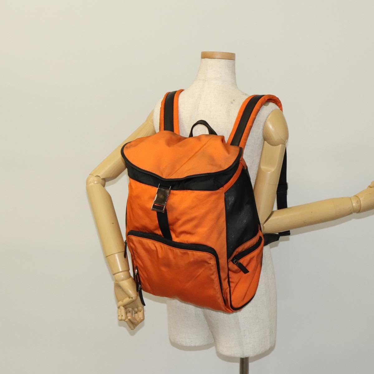 GUCCI Backpack Nylon Leather Orange Black Silver Auth bs28642