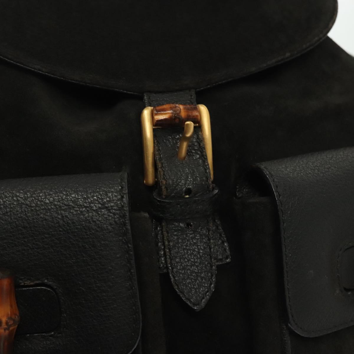 GUCCI Bamboo Backpack Suede Black Gold 003 1998 0016 Auth bs28645