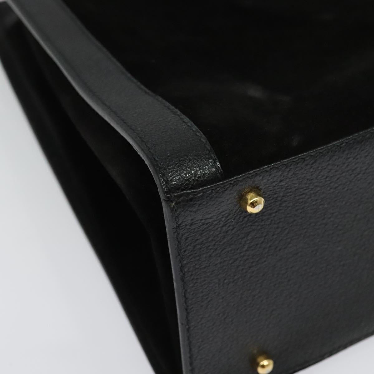 GUCCI Bamboo Hand Bag Suede Leather Black Gold 002 1186 0260 Auth bs28646