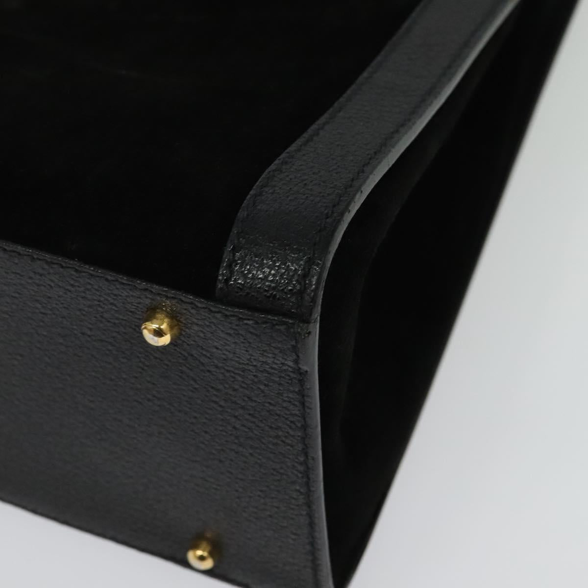 GUCCI Bamboo Hand Bag Suede Leather Black Gold 002 1186 0260 Auth bs28646