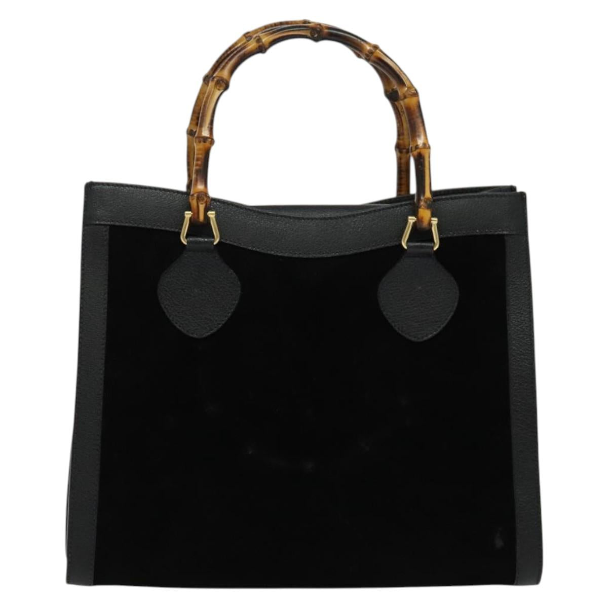 GUCCI Bamboo Hand Bag Suede Leather Black Gold 002 1186 0260 Auth bs28646