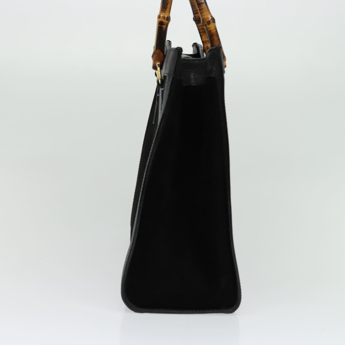 GUCCI Bamboo Hand Bag Suede Leather Black Gold 002 1186 0260 Auth bs28646