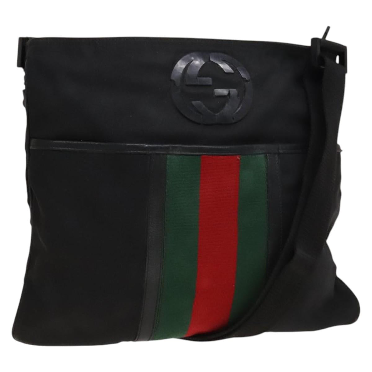 GUCCI Web Sherry Line Shoulder Bag Nylon Black Auth bs28651