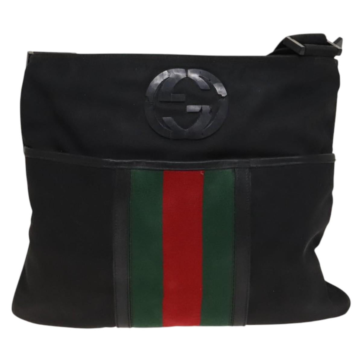GUCCI Web Sherry Line Shoulder Bag Nylon Black Auth bs28651