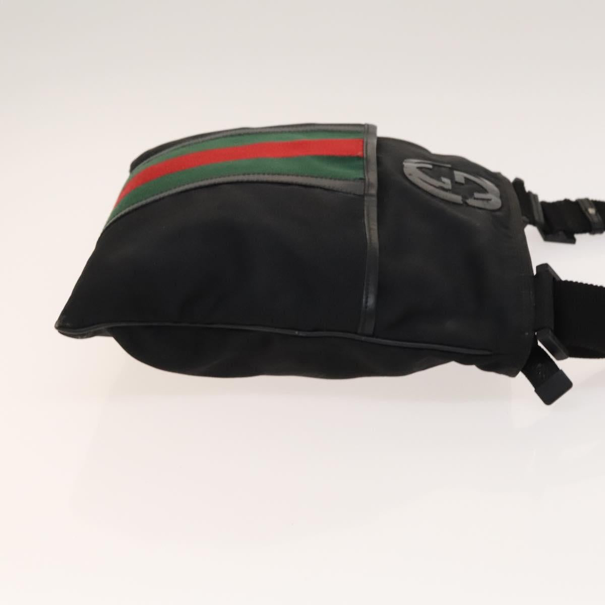 GUCCI Web Sherry Line Shoulder Bag Nylon Black Auth bs28651